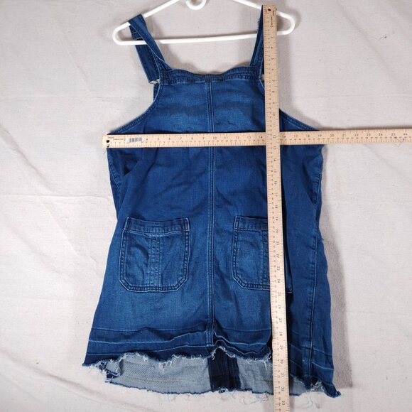 American Eagle Denim Jean Bib Skirt Dress Large Pockets Skirtall Overall Raw Hem - Picture 5 of 15